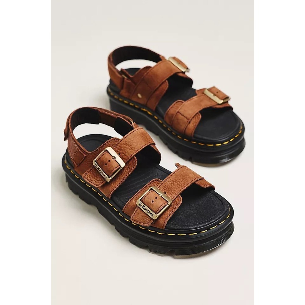 Dr. Martens Anthropologie Zebzag Brown Leather Platform Sandals Womens 10